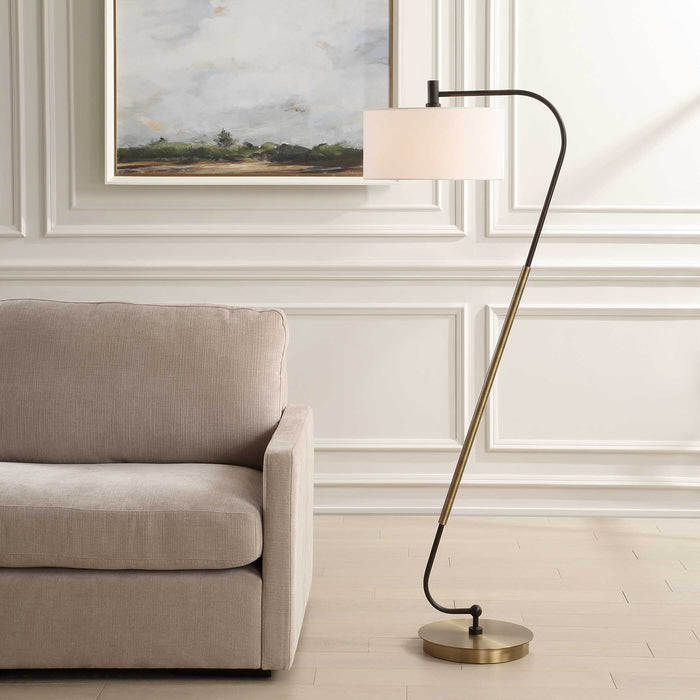 Irwin One Light Floor Lamp Antique Brass-Lamps-Uttermost-Lighting Design Store