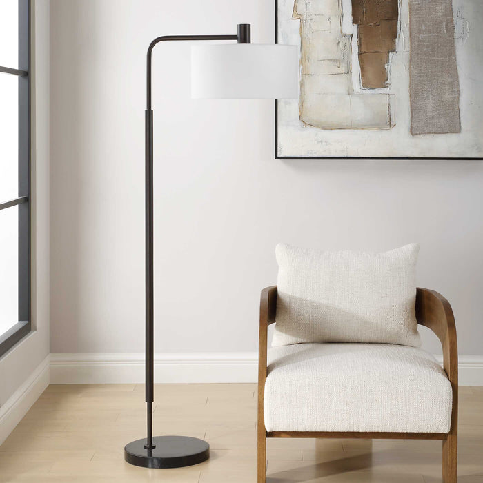 Richie One Light Floor Lamp Satin Black-Lamps-Uttermost-Lighting Design Store