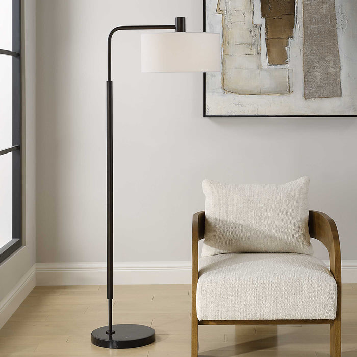Richie One Light Floor Lamp Satin Black-Lamps-Uttermost-Lighting Design Store