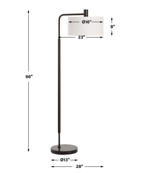 Richie One Light Floor Lamp Satin Black-Lamps-Uttermost-Lighting Design Store