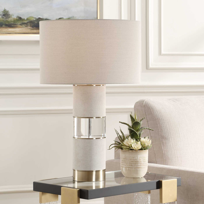 Maliyah One Light Table Lamp Light Beige Linen Wrapped-Lamps-Uttermost-Lighting Design Store