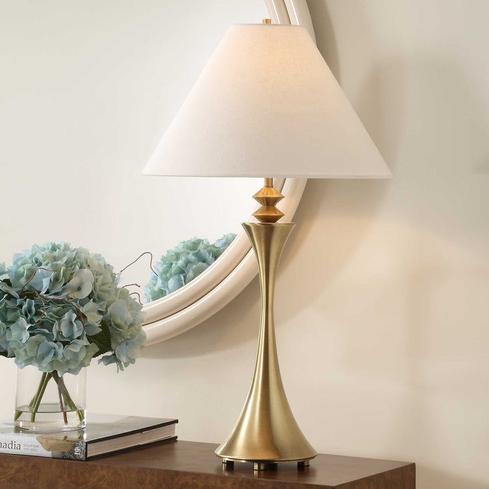 Shaefer One Light Table Lamp Plated Brass-Lamps-Uttermost-Lighting Design Store