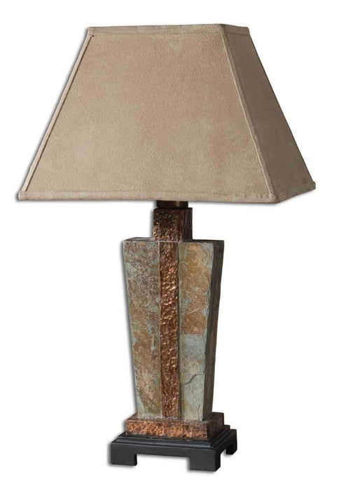 Slate One Light Table Lamp Slate w/Hammered Copper-Exterior-Uttermost-Lighting Design Store