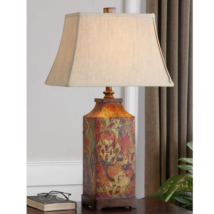 Colorful Flowers One Light Table Lamp Burnished Walnuted-Lamps-Uttermost-Lighting Design Store