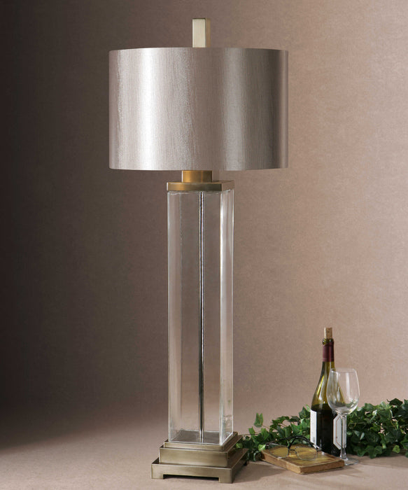 Drustan One Light Table Lamp Brushed Champagne-Lamps-Uttermost-Lighting Design Store