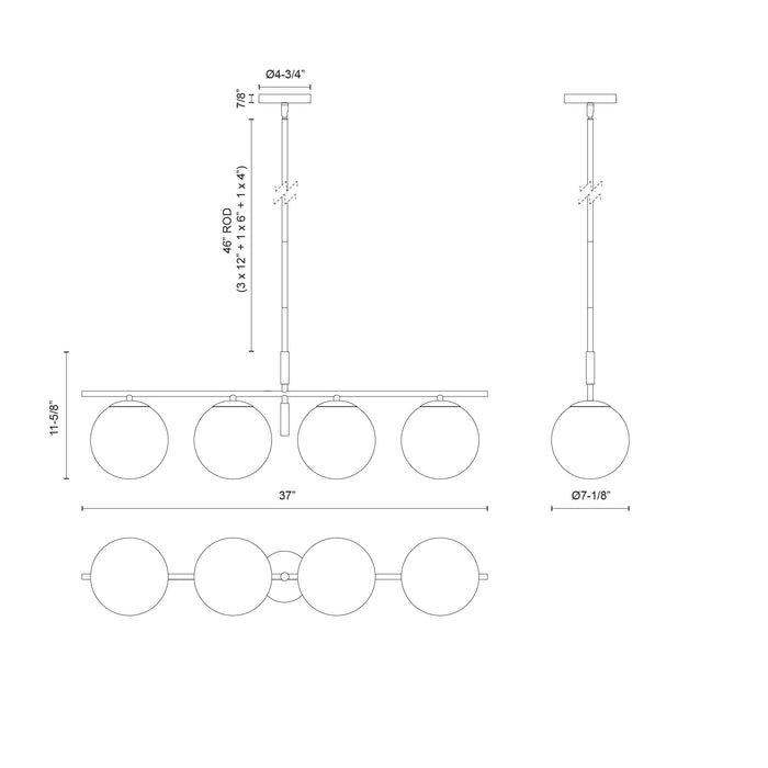 Zuri Four Light Linear Pendant Matte Black/Opal Glass-Linear/Island-Alora-Lighting Design Store