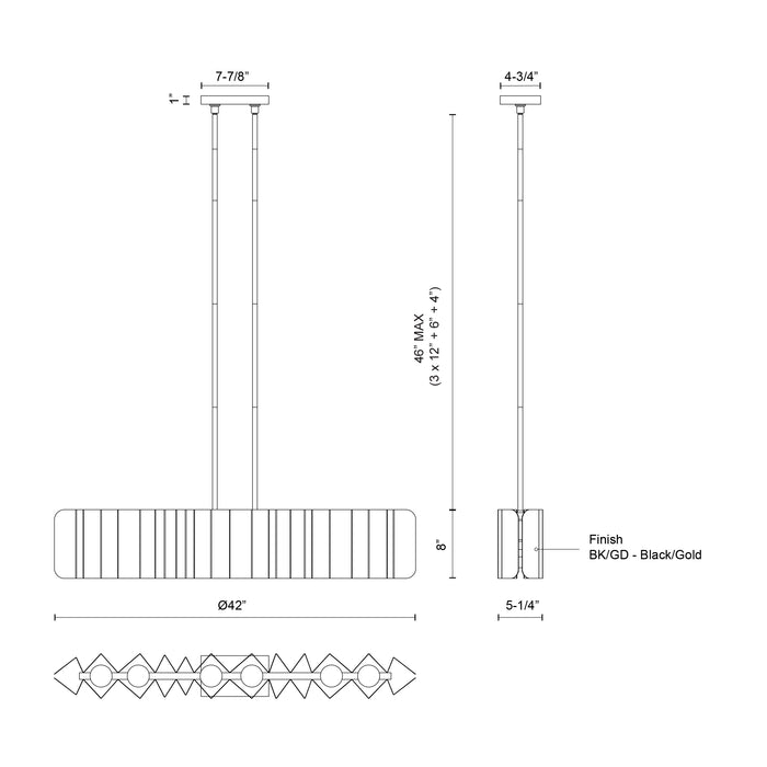 Akira Six Light Linear Pendant Black/Gold-Linear/Island-Kuzco Lighting-Lighting Design Store