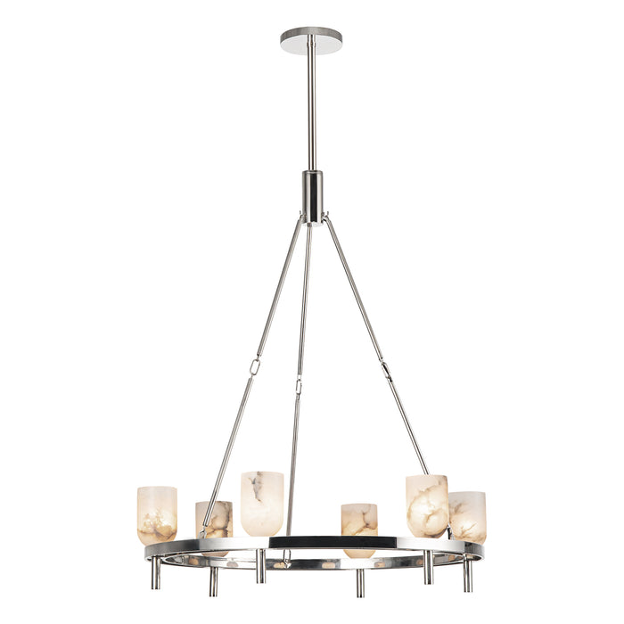 Lucian Six Light Chandelier Polished Nickel/Alabaster-Large Chandeliers-Alora-Lighting Design Store
