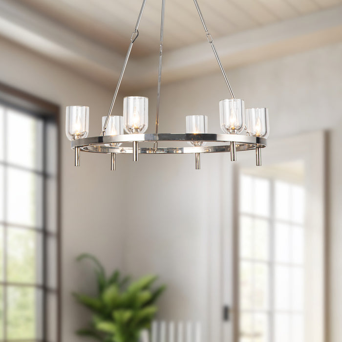 Lucian Six Light Chandelier Clear Crystal/Polished Nickel-Large Chandeliers-Alora-Lighting Design Store
