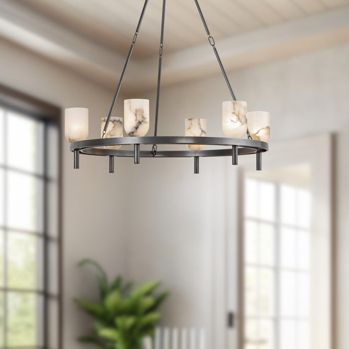Lucian Six Light Chandelier Urban Bronze/Alabaster-Large Chandeliers-Alora-Lighting Design Store