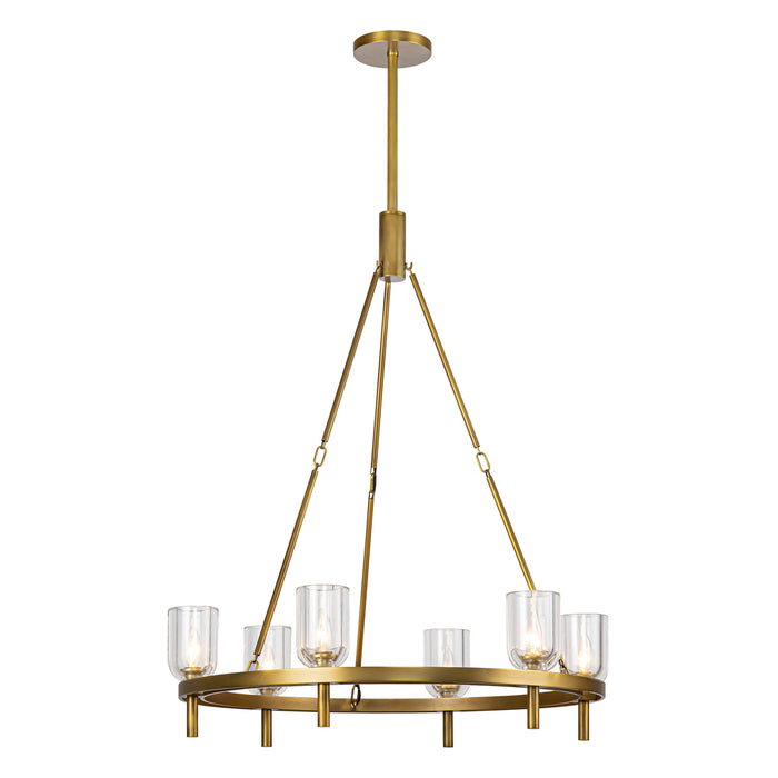 Lucian Six Light Chandelier Clear Crystal/Vintage Brass-Large Chandeliers-Alora-Lighting Design Store