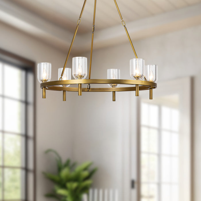 Lucian Six Light Chandelier Clear Crystal/Vintage Brass-Large Chandeliers-Alora-Lighting Design Store