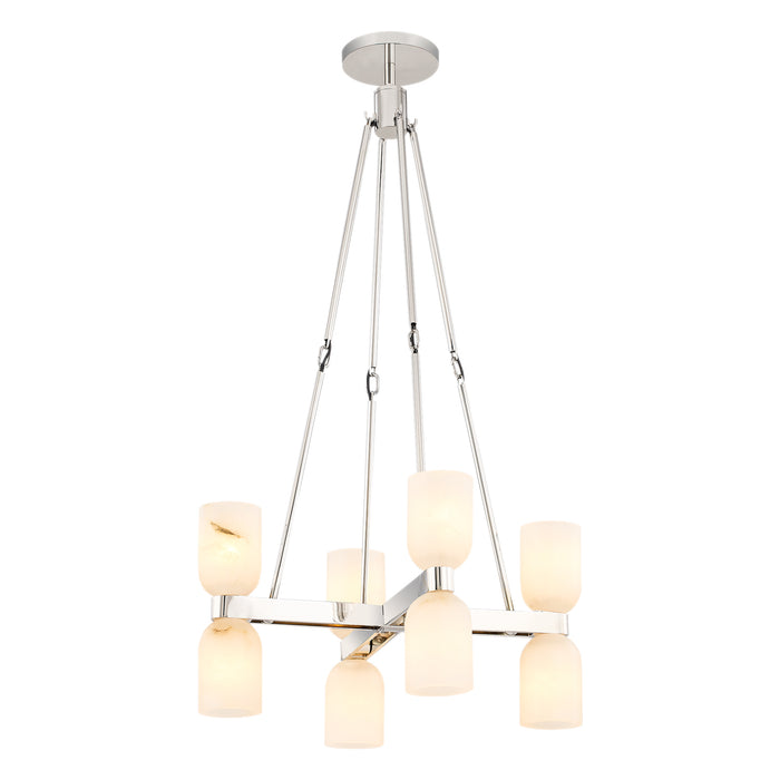 Lucian Eight Light Chandelier Polished Nickel/Alabaster-Mid. Chandeliers-Alora-Lighting Design Store