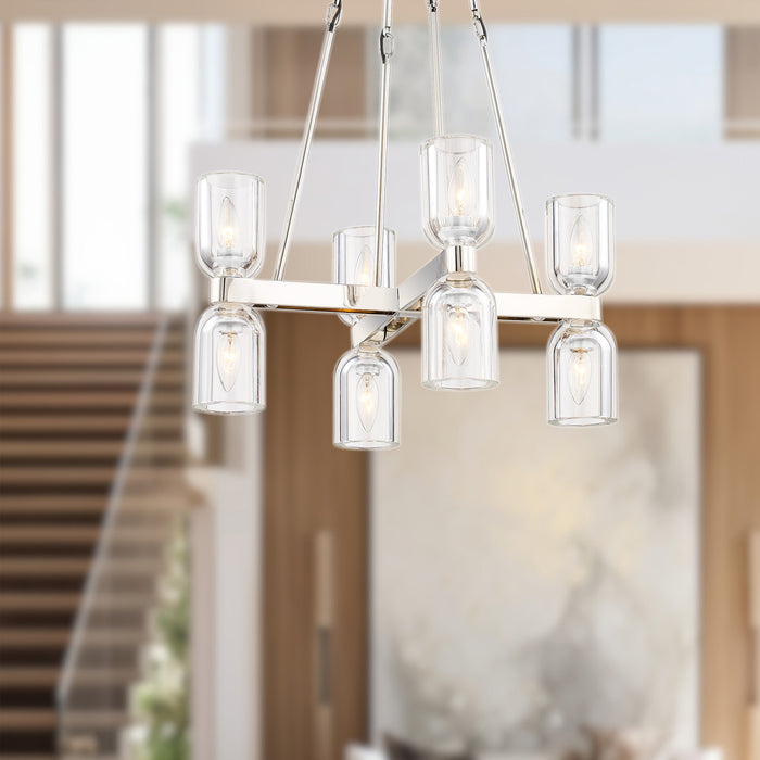 Lucian Eight Light Chandelier Clear Crystal/Polished Nickel-Mid. Chandeliers-Alora-Lighting Design Store