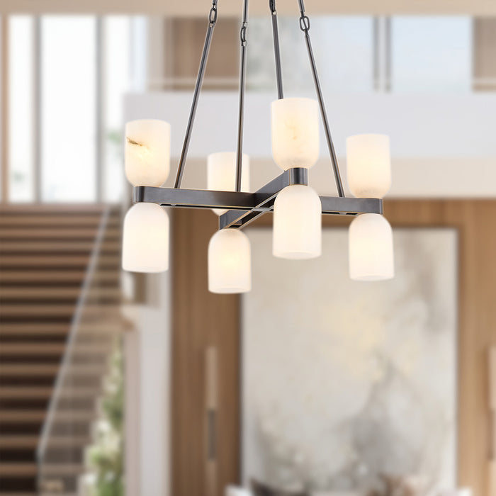 Lucian Eight Light Chandelier Urban Bronze/Alabaster-Mid. Chandeliers-Alora-Lighting Design Store