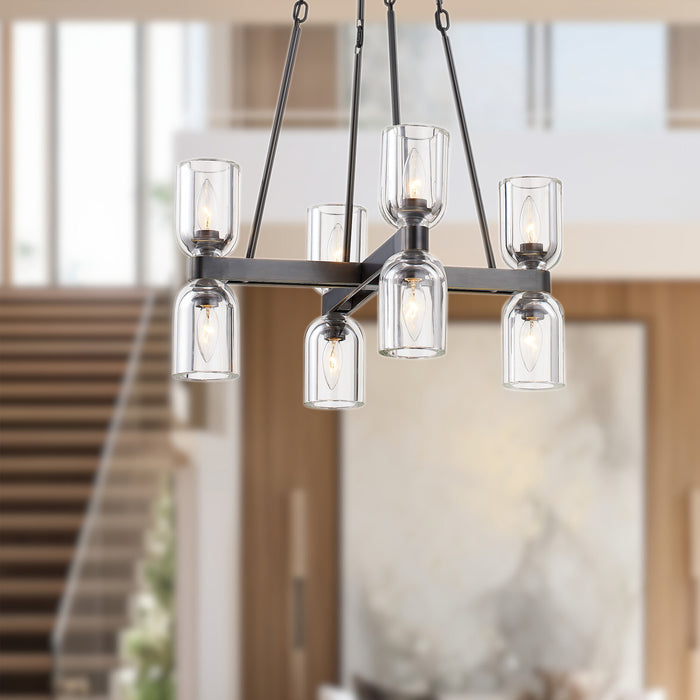 Lucian Eight Light Chandelier Clear Crystal/Urban Bronze-Mid. Chandeliers-Alora-Lighting Design Store