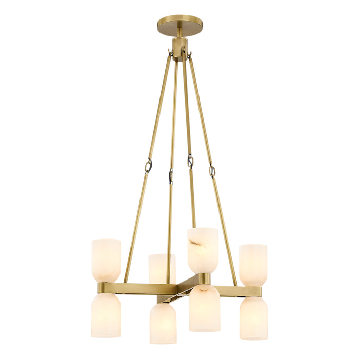 Lucian Eight Light Chandelier Vintage Brass/Alabaster-Mid. Chandeliers-Alora-Lighting Design Store