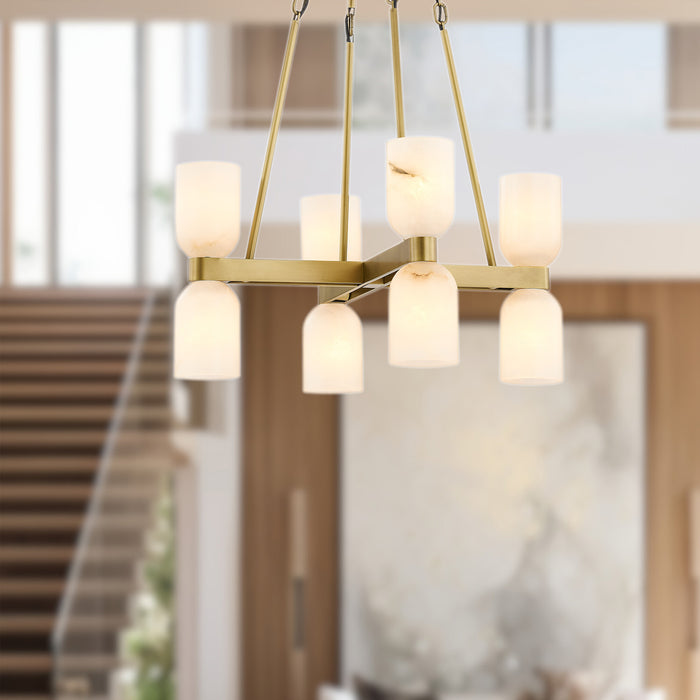 Lucian Eight Light Chandelier Vintage Brass/Alabaster-Mid. Chandeliers-Alora-Lighting Design Store