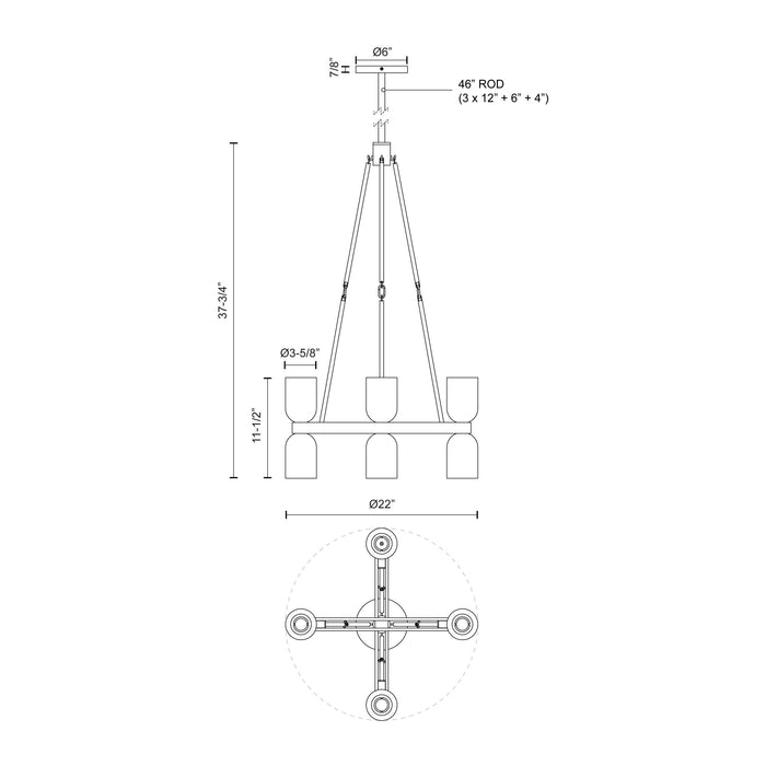 Lucian Eight Light Chandelier Clear Crystal/Urban Bronze-Mid. Chandeliers-Alora-Lighting Design Store