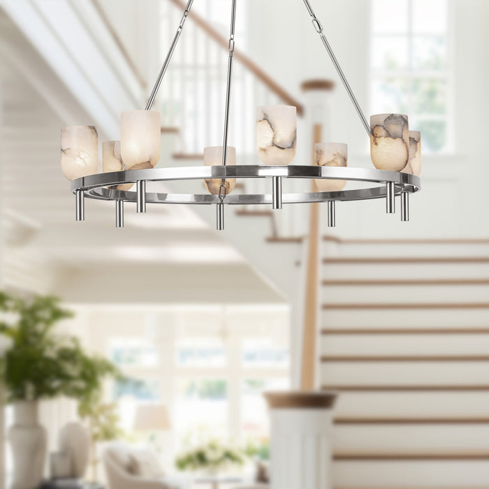 Lucian Eight Light Chandelier Polished Nickel/Alabaster-Large Chandeliers-Alora-Lighting Design Store