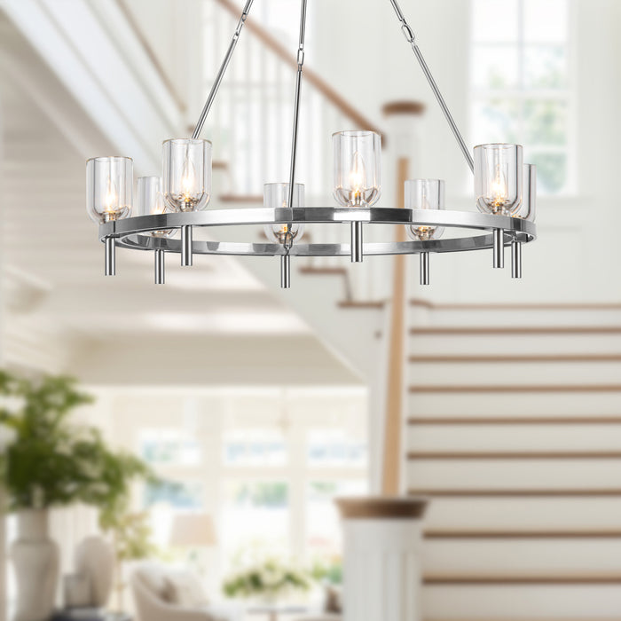 Lucian Eight Light Chandelier Clear Crystal/Polished Nickel-Large Chandeliers-Alora-Lighting Design Store