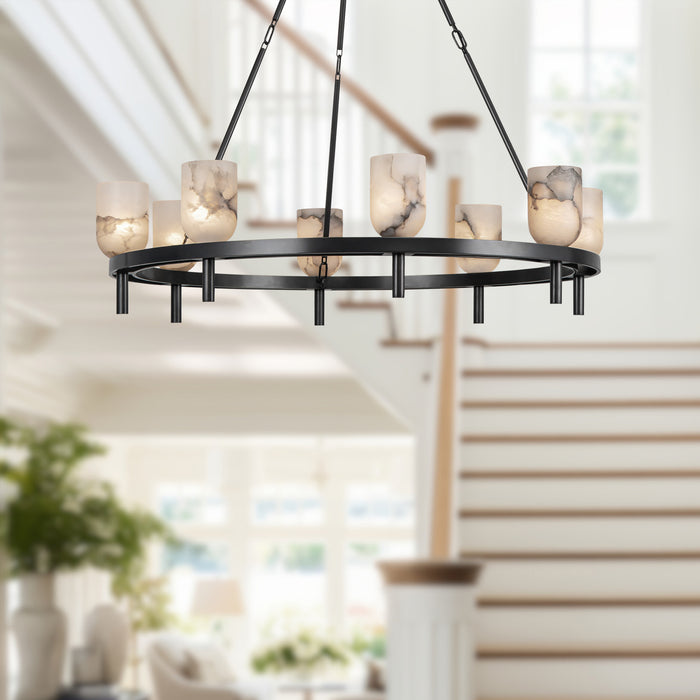 Lucian Eight Light Chandelier Urban Bronze/Alabaster-Large Chandeliers-Alora-Lighting Design Store