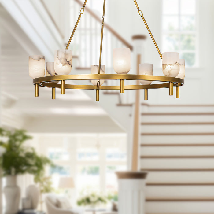 Lucian Eight Light Chandelier Vintage Brass/Alabaster-Large Chandeliers-Alora-Lighting Design Store