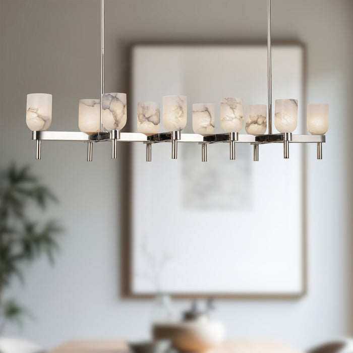 Lucian Ten Light Linear Pendant Polished Nickel/Alabaster-Linear/Island-Alora-Lighting Design Store