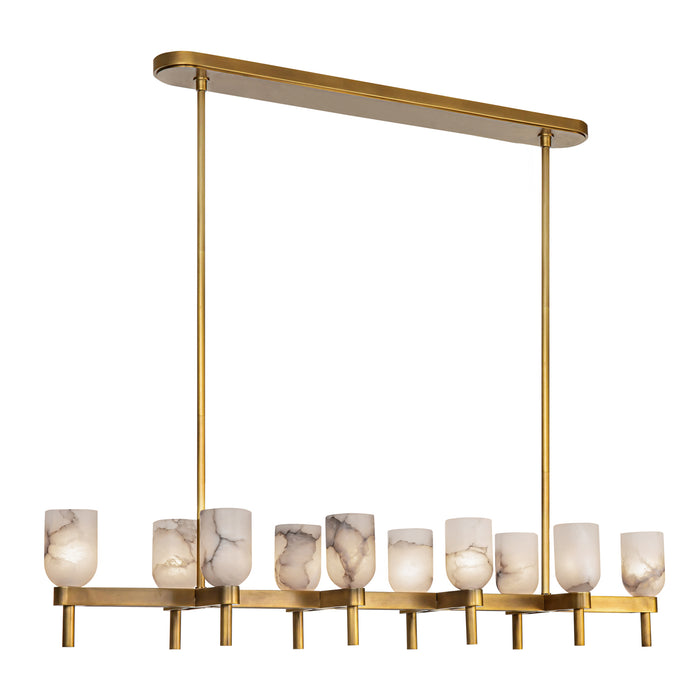 Lucian Ten Light Linear Pendant Vintage Brass/Alabaster-Linear/Island-Alora-Lighting Design Store