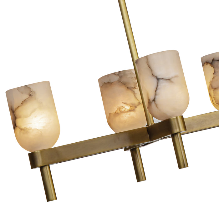 Lucian Ten Light Linear Pendant Vintage Brass/Alabaster-Linear/Island-Alora-Lighting Design Store