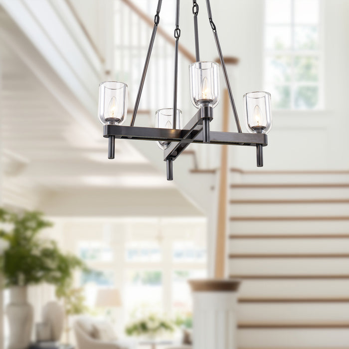 Lucian Four Light Pendant Clear Crystal/Urban Bronze-Mid. Chandeliers-Alora-Lighting Design Store