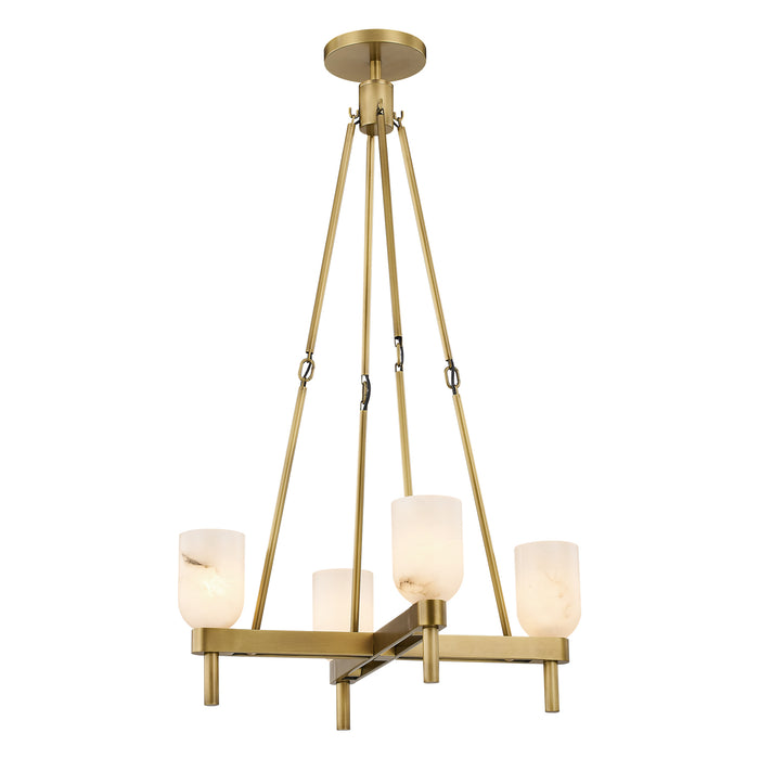 Lucian Four Light Pendant Vintage Brass/Alabaster-Mid. Chandeliers-Alora-Lighting Design Store