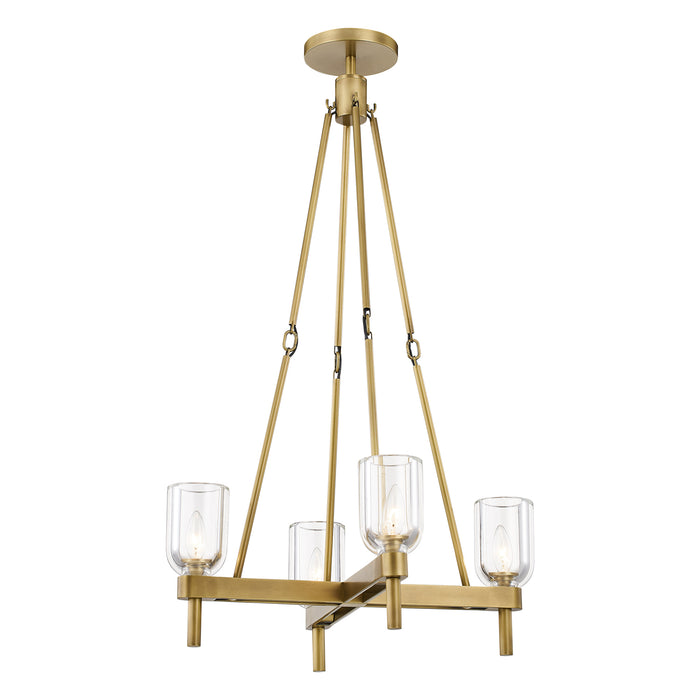 Lucian Four Light Pendant Clear Crystal/Vintage Brass-Mid. Chandeliers-Alora-Lighting Design Store