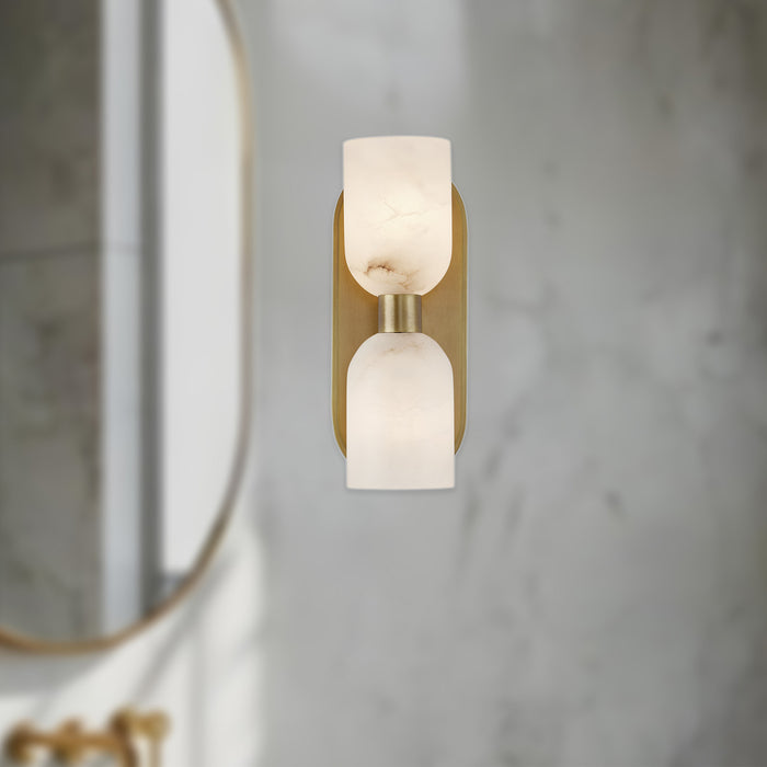 Lucian Two Light Vanity Vintage Brass/Alabaster-Sconces-Alora-Lighting Design Store