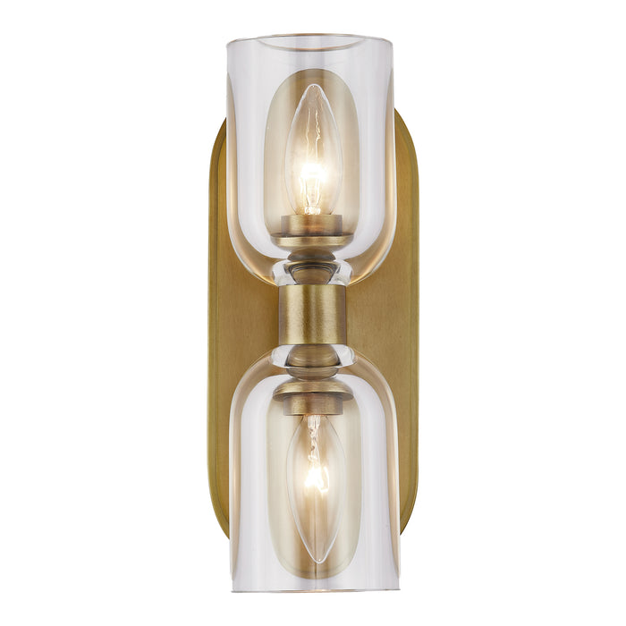 Lucian Two Light Vanity Clear Crystal/Vintage Brass-Sconces-Alora-Lighting Design Store