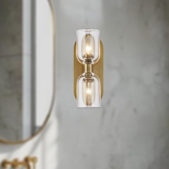 Lucian Two Light Vanity Clear Crystal/Vintage Brass-Sconces-Alora-Lighting Design Store