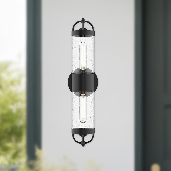 Lancaster Two Light Outdoor Wall Lantern Clear Bubble Glass/Textured Black-Sconces-Alora-Lighting Design Store