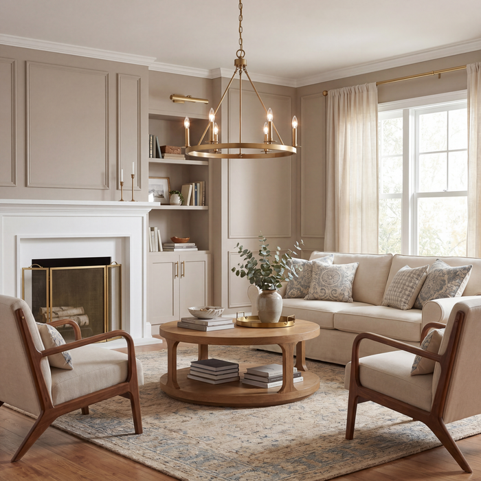 Six Light Chandelier Natural Brass