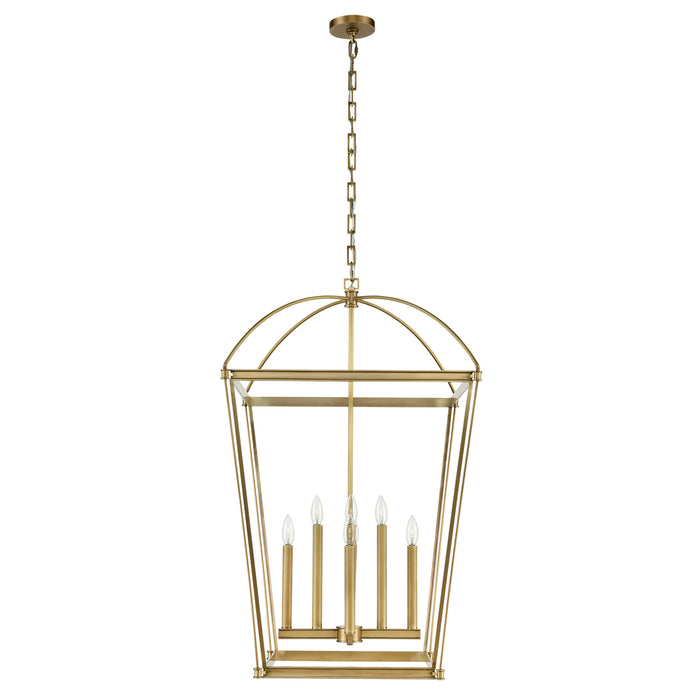 Manor Eight Light Foyer Pendant Vintage Brass-Foyer/Hall Lanterns-Alora-Lighting Design Store