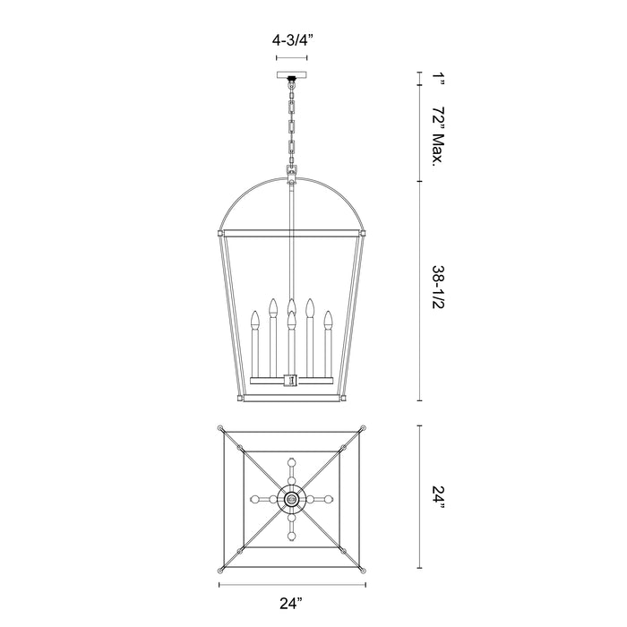 Manor Eight Light Foyer Pendant Vintage Brass-Foyer/Hall Lanterns-Alora-Lighting Design Store