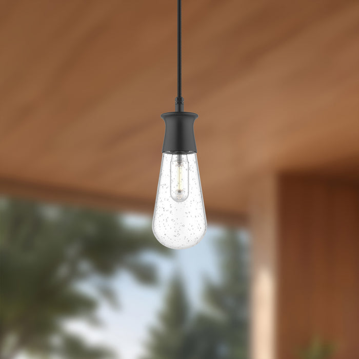 Marcel One Light Outdoor Pendant Clear Bubble Glass/Textured Black-Mini Pendants-Alora-Lighting Design Store