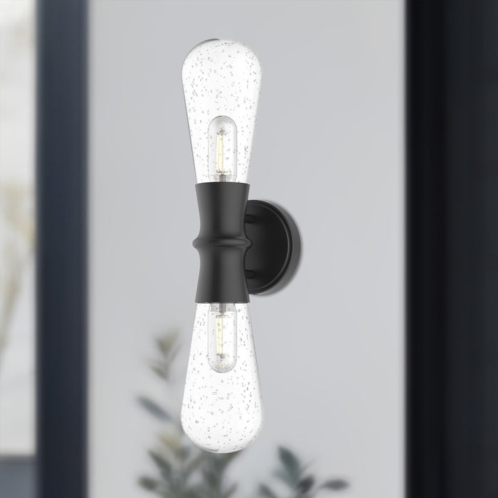 Marcel Two Light Outdoor Wall Lantern Clear Bubble Glass/Textured Black-Sconces-Alora-Lighting Design Store