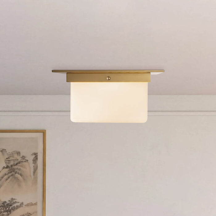 Mineral Two Light Flush Mount Patina Brass/Alabaster