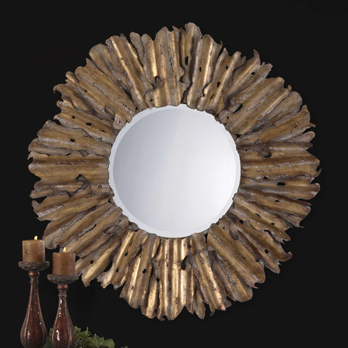 Hemani Mirror Antiqued Gold Leaf w/Burnished Edges And A Light Gray-Mirrors/Pictures-Uttermost-Lighting Design Store