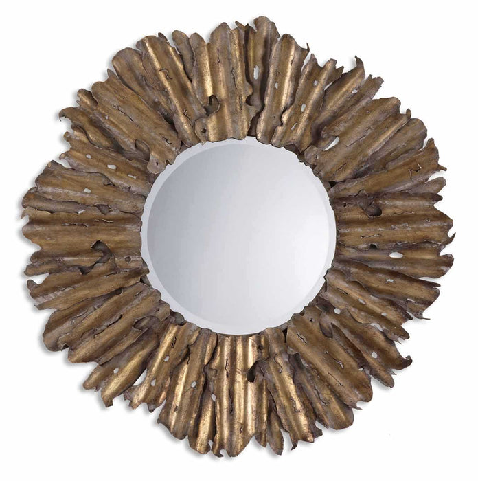 Hemani Mirror Antiqued Gold Leaf w/Burnished Edges And A Light Gray-Mirrors/Pictures-Uttermost-Lighting Design Store