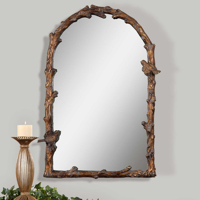 Paza Mirror Antiqued Gold Leaf w/Gray Glaze-Mirrors/Pictures-Uttermost-Lighting Design Store