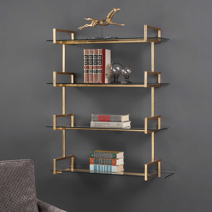 Auley Wall Shelf Antiqued Gold Leaf-Home Accents-Uttermost-Lighting Design Store