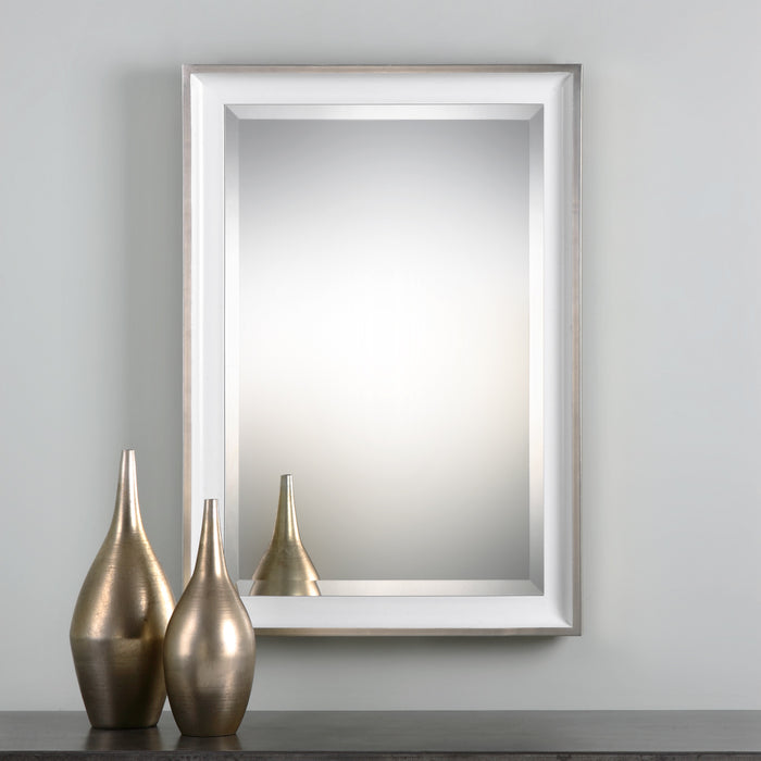 Lahvahn Mirror Gloss White w/Silver Leaf-Mirrors/Pictures-Uttermost-Lighting Design Store