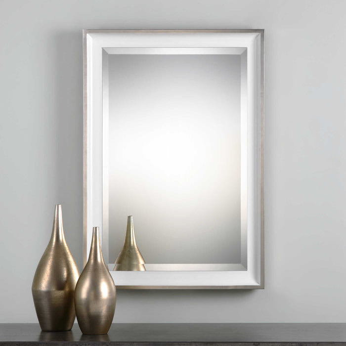 Lahvahn Mirror Gloss White w/Silver Leaf-Mirrors/Pictures-Uttermost-Lighting Design Store