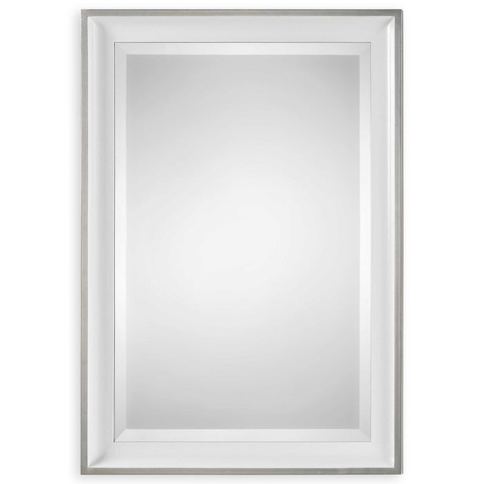Lahvahn Mirror Gloss White w/Silver Leaf-Mirrors/Pictures-Uttermost-Lighting Design Store